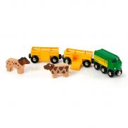 33404 BRIO Игрушка. 3 грузовых вагона с животными, 5 эл.