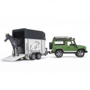 02592 Игрушка из пластмассы Bruder Внедорожник Land Rover Defender с прицепом и лошадью