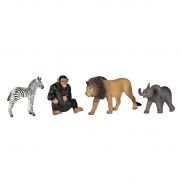 AMW2126 Набор диких животных: лев, шимпанзе, слоненок, зебра