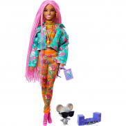 GXF09 Кукла Barbie серия "Экстра" с розовыми афрокосичками