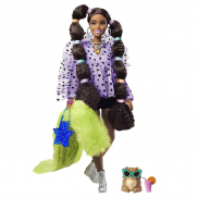 GXF10 Кукла Barbie темнокожая с переплетенными резинками хвостиками, серия Экстра