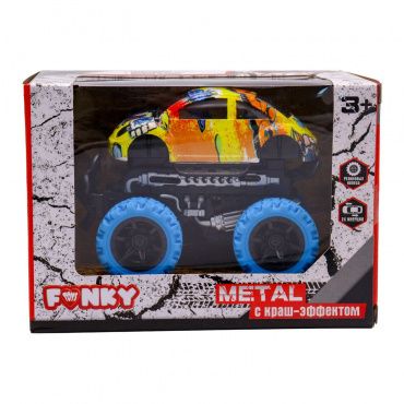 FT8488-4 Игрушка Инерционная die-cast машинка с ярким рисунком, голубыми колесами Funky toys