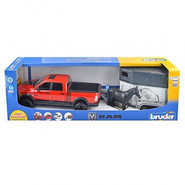 02501 Игрушка из пластмассы Bruder Пикап RAM 2500 Power Wagon с фургоном и лошадью