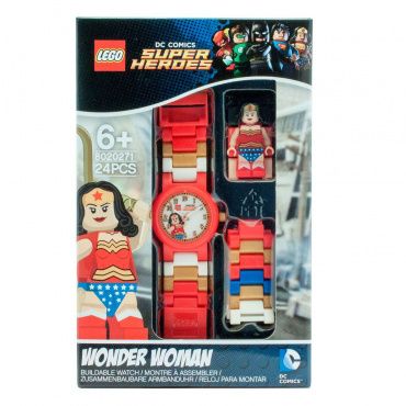 8020271 Часы наручные аналоговые Лего Super Heroes с мини-фигуркой Wonder Woman на ремешке