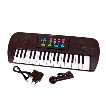 D-00062 Игрушка. Синтезатор черный 37 клавиш,с микрофоном, эл/мех 53x6x19,2