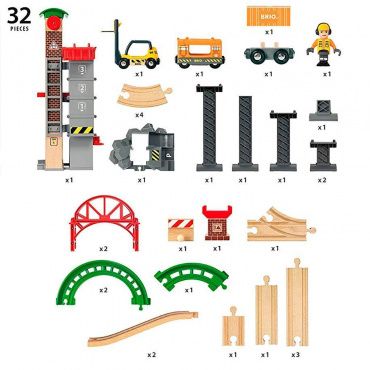 33887 BRIO Игровой набор железная дорога "Логистическая станция с лифтом", 32 эл.