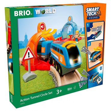 33974 BRIO Smart Тech Игровой набор круговой с 2 интеракт.тоннелями,поездом,фигуркой,кор.
