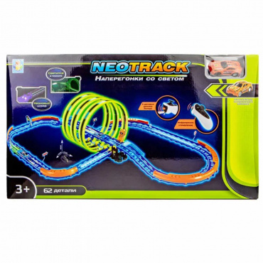 Т21043 1toy Neotrack автотрек 62 детали светящийся ик управление в компл 1 машинка с акб