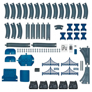 G211-018 Детская железная дорога "Мой город, 103 предмета", на батарейках со светом и звуком (синяя)