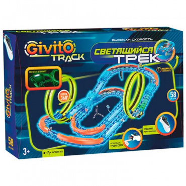 G2412-494 Cветящийся автотрек с машинкой на пульте ИК упр. (2 неоновые петли 360°,1 машинка), 58 дет G2412-494 Cветящийся автотрек с машинкой на пульте ИК упр. (2 неоновые петли 360°,1 машинка), 58 дет