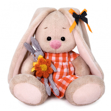 SidX-376 Игрушка мягконабивная Зайка Ми в оранжевом платье с зайчиком (малыш)