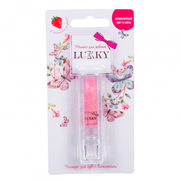 Т15386 Lukky Помада, для губ с блестками, с ароматом клубники,цвет - розовый, блистер