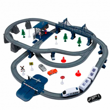 G211-018 Детская железная дорога "Мой город, 103 предмета", на батарейках со светом и звуком (синяя)