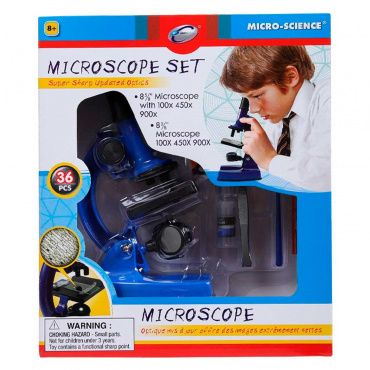 21361 Набор для опытов с микроскопом и аксессуарами, 36 предметов, синий, пластмасса