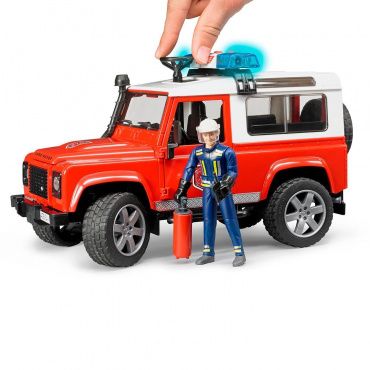 02596 Игрушка из пластмассы Bruder Внедорожник Land Rover Defender Station Wagon Пожарная(+мигалка)