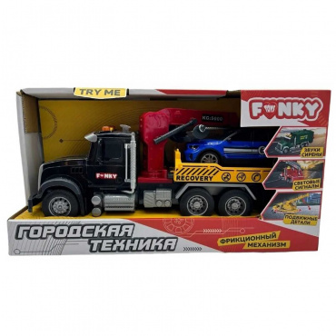 FT1202615 "Городская техника" чёрная фрикционная машина эвакуатор, 32 см, свет, звук, Funky Toys FT1202615 "Городская техника" чёрная фрикционная машина эвакуатор, 32 см, свет, звук, Funky Toys