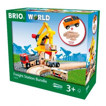 33602 BRIO Игровой набор с механ.погрузчиком с магн.,эл.поездом,грузовиком,рельсами,2 грузами,кор.