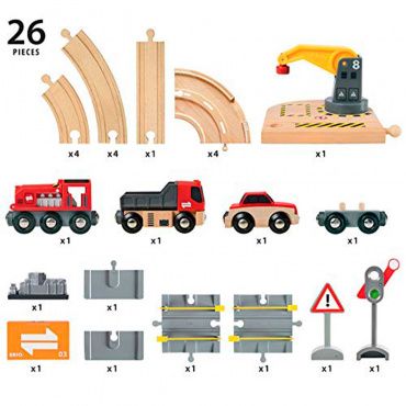 33208 BRIO Игровой набор Ж/д с автодорогой, переездом и краном, 26 элементов