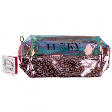 Т24809 Lukky Косметичка блестящая,с леопардовым принтом,Shiny Leo, 18*10*7см,пакет,бирка
