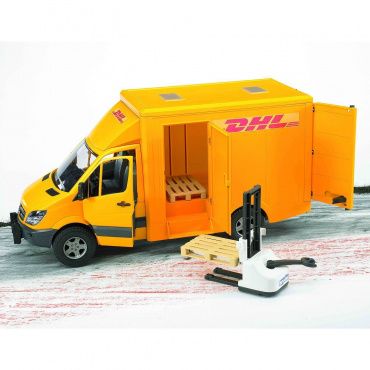 02534 Игрушка из пластмассы Bruder Mercedes-Benz Sprinter фургон DHL c погрузчиком