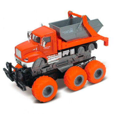 FT61089 Игрушка Мусоровоз с краш-эффектом,кабина die-cast,фрикционный,6*6,оранжевый,1:43 Funky toys 