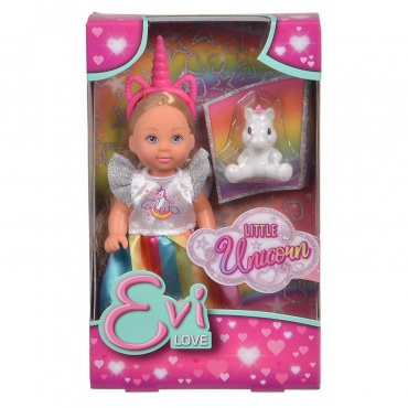 5733425 Кукла Еви 12 см в ярком платье с единорогом