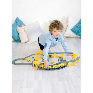 G201-001 Игрушка Железная дорога "Строительная площадка, 92 предмета", на батарейках со звуком