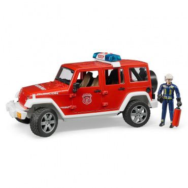 02528 Игрушка из пластмассы Bruder Внедорожник Jeep Wrangler Пожарная (+мигалка свет, звук)