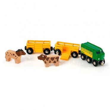 33404 BRIO Игрушка. 3 грузовых вагона с животными, 5 эл.