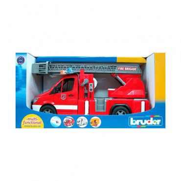 02532 Игрушка из пластмассы Bruder "MB Sprinter пожарная машина с лестницей и помпой" (свет, звук)