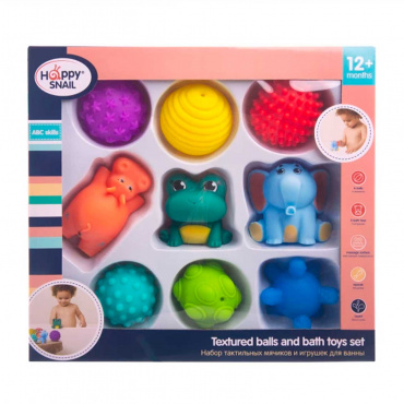 22HSBT01Набор тактильных мячиков и игрушек для ванны, 9 шт. Happy Snail