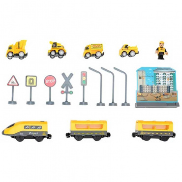 G201-001 Игрушка Железная дорога "Строительная площадка, 92 предмета", на батарейках со звуком
