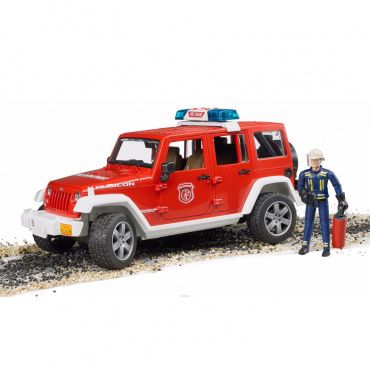 02528 Игрушка из пластмассы Bruder Внедорожник Jeep Wrangler Пожарная (+мигалка свет, звук)