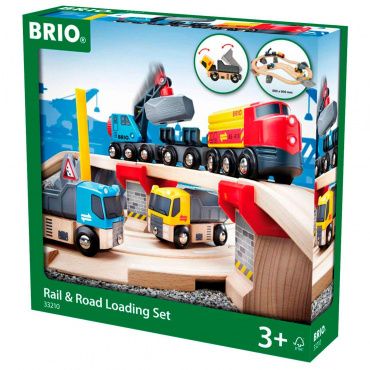 33210 BRIO Игрушка. Железная дорога с автодорогой и переездом, 32 эл., коробка