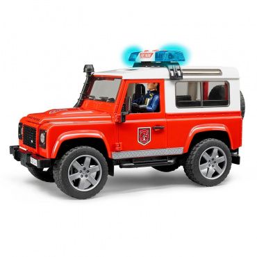 02596 Игрушка из пластмассы Bruder Внедорожник Land Rover Defender Station Wagon Пожарная(+мигалка)