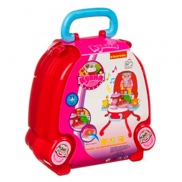 ВВ3697 Набор игровой в розовом чемоданчике 32х29х40 см, 31 дет., со светом и звуком, Bondibon, кухн