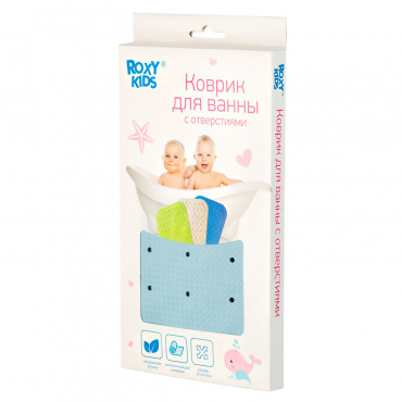 BM-34576-B Антискользящий резиновый коврик для ванны ROXY-KIDS 34,5х76 см голубой (с отверстиями)