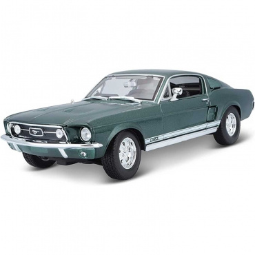 31166 Машинка die-cast 1967 Ford Mustang Fastback, 1:18,  тёмно-зеленая, открывающиеся двери