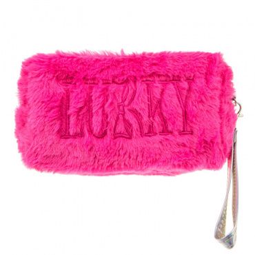 Т21392 Lukky косметичка плюш.объемная с лого LUKKY,розовая,18х10 см,пакет,бирка