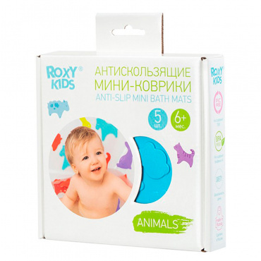 RBM-010-CG Антискользящие мини-коврики ROXY-KIDS для ванны. Серия ANIMALS. Цвета в ассортименте. 5 ш