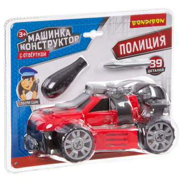 ВВ3383 Машинка конструктор с отверткой, Bondibon, «Полиция», красная,Blister 27.5x13.5x23.2 ВВ3383 Машинка конструктор с отверткой, Bondibon, «Полиция», красная,Blister 27.5x13.5x23.2