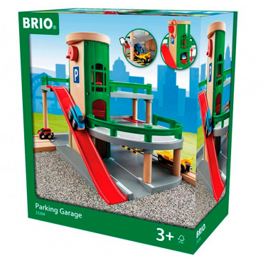 33204 BRIO Игровой набор Парковка к ж/д полотну с лифтом и 3 машинками,34х19х39см,кор.