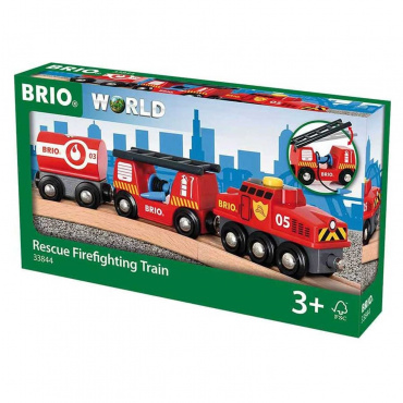 33844 BRIO Игрушка Пожарный поезд,3 ваг.,выдвижн.лестница,водяной шланг,27х5х15см,кор.