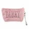 Т21390 Lukky косметичка плюш.плоская с лого LUKKY,розовая,22х14 см,пакет,бирка