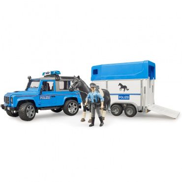 02588 Игрушка из пластмассы Bruder Внедорожник Land Rover Defender полицейский с прицепом, фигуркой