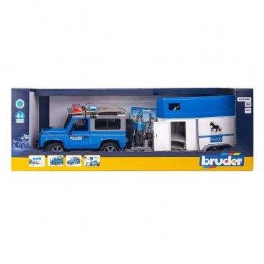 02588 Игрушка из пластмассы Bruder Внедорожник Land Rover Defender полицейский с прицепом, фигуркой