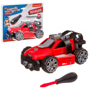 ВВ3383 Машинка конструктор с отверткой, Bondibon, «Полиция», красная,Blister 27.5x13.5x23.2 ВВ3383 Машинка конструктор с отверткой, Bondibon, «Полиция», красная,Blister 27.5x13.5x23.2