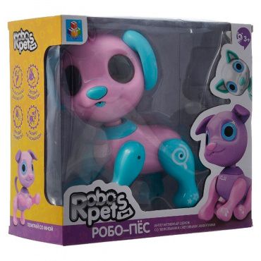 Т14336 1toy, Интерактивная игрушка Робо-пёс розовый, 3* ААА бат (не входят), коробка с окном