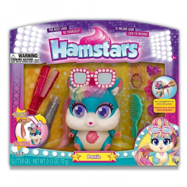 Т21443 1toy ХомаStars игр.наб., стильные питомцы хомячок Патти с "растущими" волосами, кор. с окном 