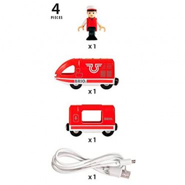 33746 BRIO Игрушка Пассажирский поезд,движ.вперед-назад с USB подзарядкой,1 фиг.,18х4х5см,кор.